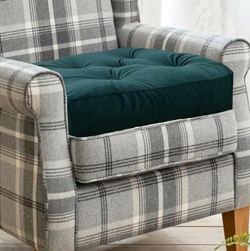 Vapinity Dark Green Armchair Booster Cushion Pad | 50x50x10cm Large Velvet Firm Seat Cushions | For Office Chair Dining Sofa & Floor Cushion | Soft Cotton Filling for Pregnancy Elderly & Home Comfort