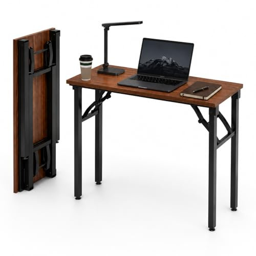 Frylr Small Folding Computer Desk – Portable 35.8 Inch Foldable Laptop Table, Collapsible and Compact for Easy Storage and Fast Setup, Lightweight for Small Spaces, Craft and Study Use, Dark Walnut
