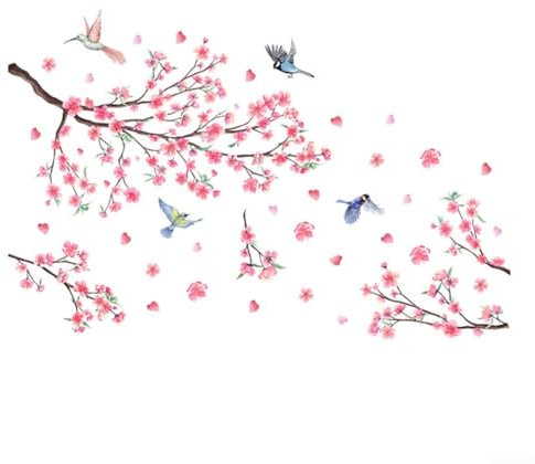 Blossom Wandaufkleber, Heimdekoration, PVC, transparent, wasserdicht, Blumen-Aufkleber für Wohnzimmer, Glastür, 30 x 60 cm, 2 Bögen