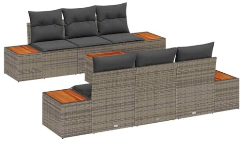 vidaXL Garten-Sofa-Set mit Kissen 7 pcs Grau Poly Rattan, Garten und Terrasse, modernes Outdoor-Möbelset, rechteckiges Lounge-Sofa, verstellbare Füße, haltbare Gartensitzgruppe