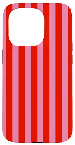 Hülle für iPhone 15 Pro Retro Rosa und Rot gestreiftes geometrisches Streifenmuster