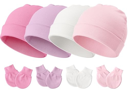 DRESHOW Neugeborenes Baby Mütze Hut und Handschuhe Set Beanie Bekleidung Unisex Infant Hut Kindergarten Mütze Baby Jungen Mädchen 0-3 Monate
