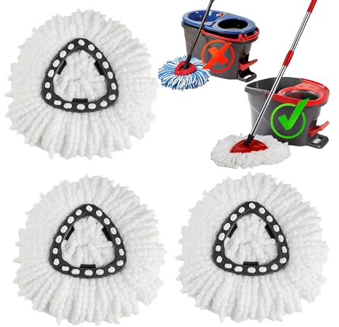 3 Pack Spin Mop Replacement Heads,100% Microfiber Spin Mop Refills for O-Ceda Mop Replace Head EasyWring 1-Tank System, Machine Washable Mop Heads Replacements for Easy Cleaning