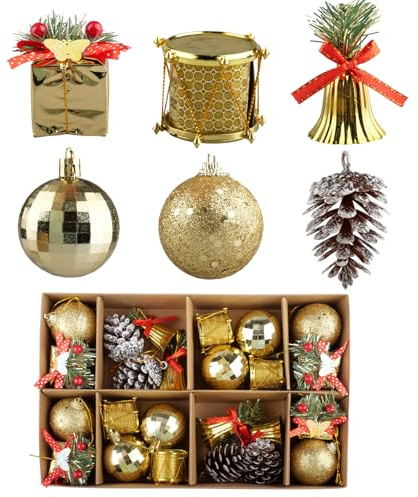 Rongxze 24-teiliges Goldenes Weihnachtsbaumschmuck-Set