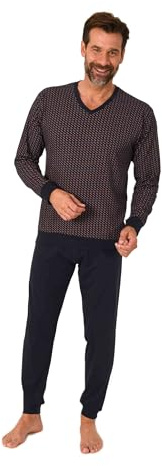 Normann Herren Schlafanzug Langarm Pyjama mit Bündchen in eleganter Optik mit V-Hals