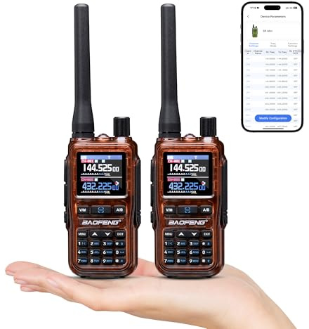 BAOFENG GT-5R Mini 5W Radio Doppia banda, Walkie-Talkie VHF/UHF, Programmazione tramite app wireless, 999 Canali, Doppio PTT, Porta di ricarica USB-C, Ricevitore Airband/FM, Ambra (confezione da 2)
