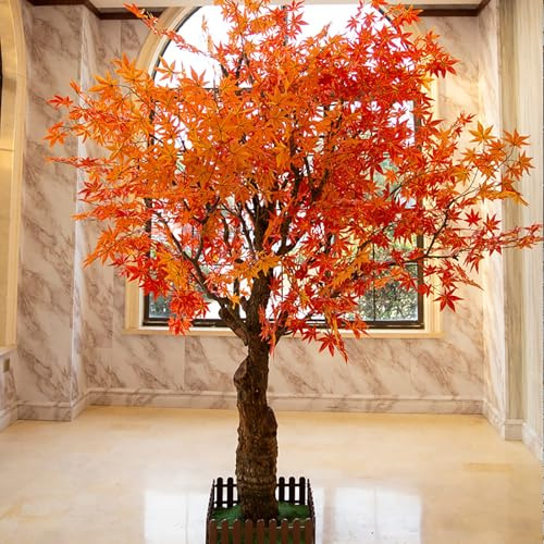 Sohodoo Ultrarealistischer künstlicher Baum, roter Ahorn mit filigraner Struktur und leuchtenden Seidenblättern(6ft)