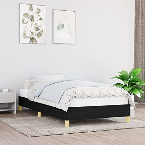 Kaloriko Bettgestell ohne Matratze Schwarz 90x200 cm Stoff, Modernes Einzelbett mit robustem Rahmen, Plattformbett für Schlafzimmer, Langlebiges Möbelstück