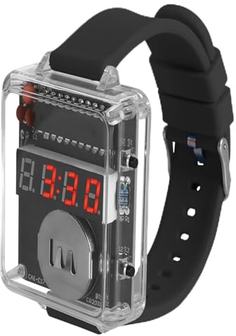 DIY LED Armbanduhr Bausatz mit Transparentem Gehäuse, 0.28 Zoll Digitale Anzeige, Mikrocontroller-Gesteuert, Lötprojekt für Erwachsene und Schüler, Inklusive Silikonarmband und Bildanleitung (Schwarz)