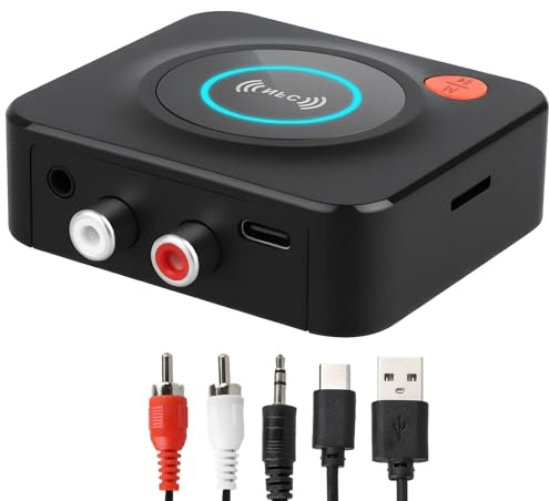 Receptor Bluetooth 5.1 HiFi con Salida AUX 3.5mm/R C A, Adaptador de Audio Inalámbrico con Modo de Graves, Conexión Dual para Estéreo, Altavoces y Amplificadores, Música Inalámbrica