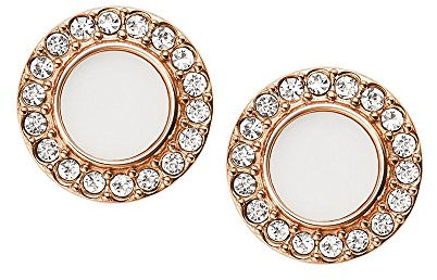 Fossil Boucles D'Oreilles Pour Femmes, 1.14 Cm X 0.8 Cm Boucles D'Oreilles En Or Rose, Cuir Blanc, Acier Inoxydable, JF02659791