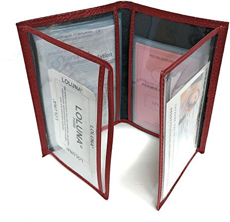 LOLUNA® Etui Carte Grise Cuir, permis Conduire Voiture, identité et Assurance - 4 Volets - Plusieurs Couleur Homme et Femme - Rouge