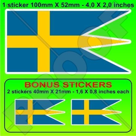 SCHWEDEN Schwedische Kriegsflagge, Fahne Marine Fähnrich 100mm Auto & Motorrad Aufkleber, Vinyl Sticker x1+2 BONUS