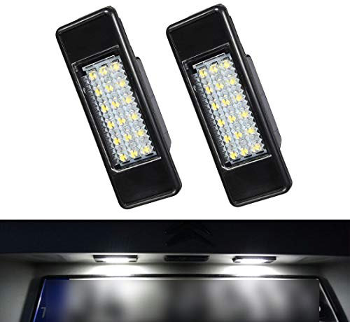 VIGORFLYRUN PARTS LTD 2pcs LED License Plate Light, Canbus Error Free White 6000K 18SMD LED Light for Peugeot 106 1007 207 307 308 3008 406 407 508 806 Citroen C2 C3 C4 C5 C6 DS3