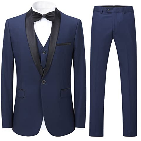 Abito da Uomo 3 Pezzi Slim Fit Abiti da Pranzo Nero Rosso Blu Formale Giacca da Smoking da Uomo Giacca Gilet Pantaloni
