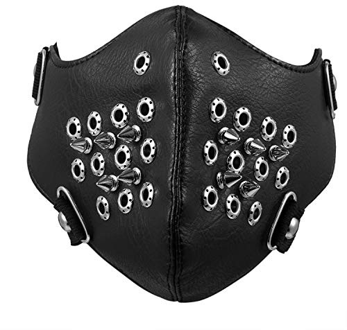 Flongo Sturmmaske Gesichtsmaske Leder Sturmhaube Motorradmaske Windmaske für Outdoor Sport Paintball mit Nieten
