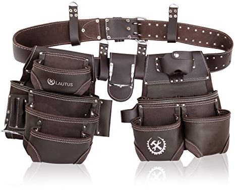 LAUTUS Oiled Tanned Rig Tool Belt/Pouch/Bag, Carpenter, Construction, Framers, Handyman, Electrician