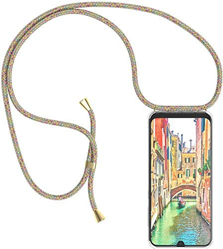SIMao Handykette kompatibel mit Samsung Galaxy A40 Handyhülle Transparent Silikon Schutzhülle - Necklace Hülle mit Band Handy-Kette Case mit Necklace Schnur mit Kette zum Umhängen,Rainbow