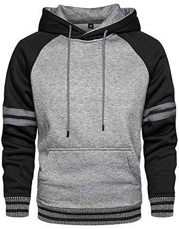 LBL Men's Pullover Hoodies Colour Block Hooded Sweatshirts Drawstring Fleece Hoodie with Kangaroo Pocket Dark Grey L