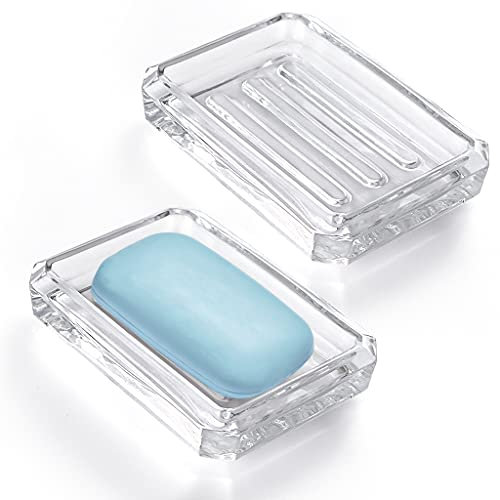 Skelang Porta saponetta trasparente, portasapone, portasapone vetro per cucina, bagno e toilette, Set di 2