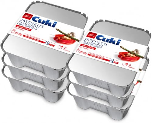 Cuki Vaschette Alluminio Con Coperchi - Ultra Forza - Con Manici - 6 Porzioni - Rettangolari [Rs99L] - 6 Confezioni Da 2 Pezzi