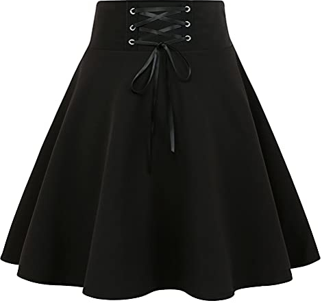 IDEALSANXUN Gothic Plaid Mini Röcke für Damen Kurze Hohe Taille Plaid Röcke, EIN reines Schwarz., Mittel