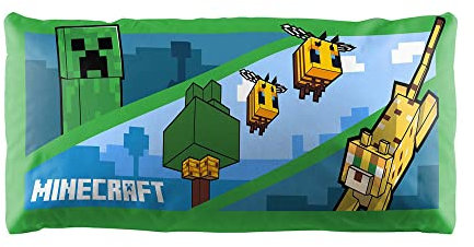 Jay Franco Minecraft Kissenbezug, 1x Mikrofaser, Grün, 51 x 137 cm, Minecraft-Design mit Creeper, Bienen, Baum und Katzenfiguren, für Standard-Körperkissen