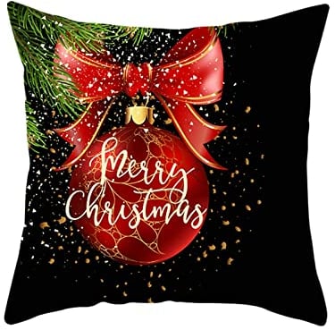 AMDXD 50x50cm Kissenbezüge, Zierkissenbezüge in Polyester mit Merry Christmas Dekoration Kugel Muster Weich Bequem, Quadratische Kissenhülle für Sofa Schlafzimmer, Rot Schwarz, 50x50cm