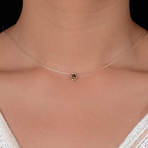 Collana di zircone abbagliante di Colore Argento e Linea di Pesca Trasparente Invisibile Semplice Collana Pendente Gioielli per Le Donne