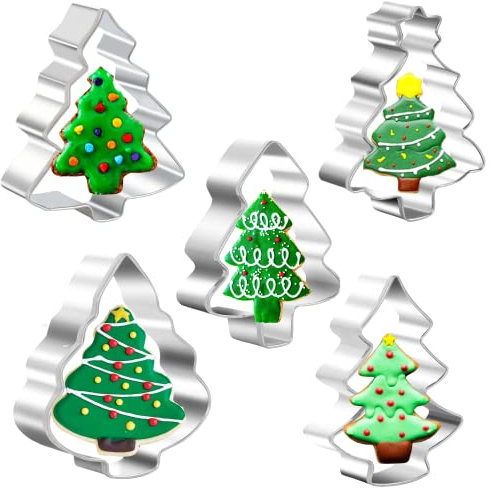 5 Stück Ausstechformen Weihnachtsbaum aus Edelstahl für Gebäck, Kekse, Fondant