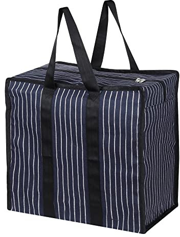 DOUBLE R BAGS Multipurpose Extra Large Big Heavy Duty Storage Organizer Reusable Canvas Shopper Bag With Strong Handles And Base With Covers Zip (Pack Of 1, Navy), Blue