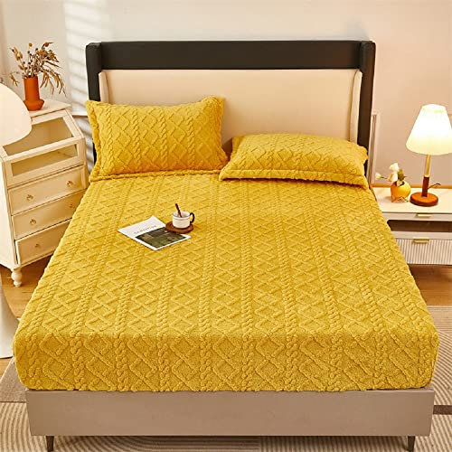 Lanqinglv Fleece Plüsch Spannbettlaken 180x200cm Gelb Kuschelige Flauschig Cashmere-Touch Winter Warm Bettlaken Spannbetttuch für Boxspringbett Topper Matratze bis 25-30 cm