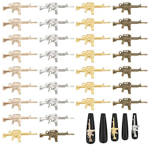 CRASPIRE Gun Nail Charms 40pcs 4 Colors Rifle Nail Charms Antique Silver Golden Alloy Gun Charm Pendant Connector for DIY Jewelry Making Accessories