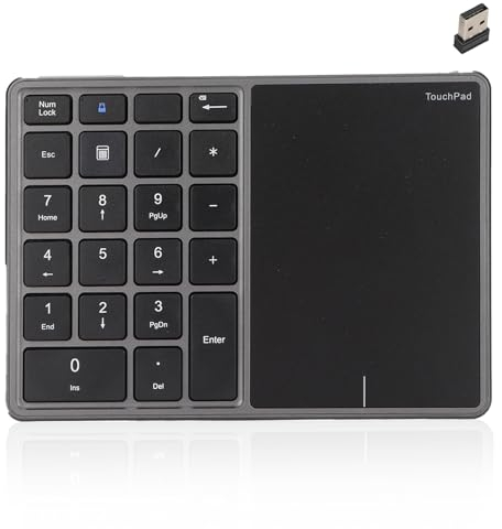 Kabelloser Nummernblock mit Touchpad, Bluetooth-Nummernblock für Laptop, 22 Tasten Wireless BT Dual Mode Numeric Keypad, 2.4G 2 in 1 Portable Financial Accounting Number Keyboard (Grau)