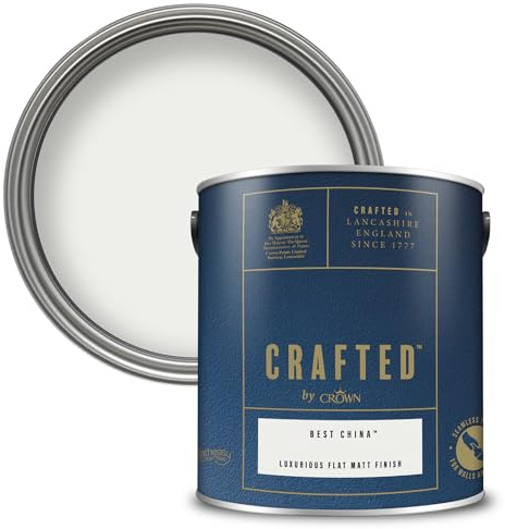 Crown CRAFTED Best China Matt Emulsion Very Light White Paint 2.5L | Very Light White velvety flat matt finish for interior walls, ceilings & wood. Soft to touch, hides imperfections, low VOC