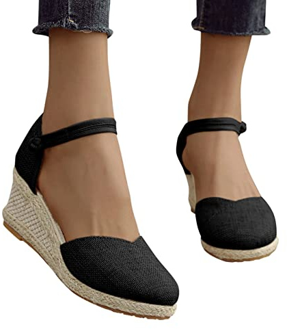 Kobilee Sandali Donna con Zeppa Alto Lacci Casual Ciabatte Plateau Basso Espadrillas Sandali Estive Sandalo Zeppa Eleganti con Tacco Chiuse Sandalo Comode Bohemia