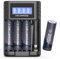 Delyeepow Batteria al litio da 1,5 V AA Rechargeable 3400 mWh 4-Pack,Rechargeable Battery AA with Charger,LCD 4 Slot AAA AA Battery Charger(USB Fast Charging, Independent Slot)