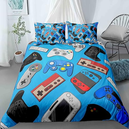huitutu Jungen Gamepad Bettwäsche 135X200cm Tröster Startseite Satz,Kinder Gamepad Bettwäsche Set,Moderne Spieler Bettbezug Für Jugendliche Jugend Mädchen+ 1 Kissenbezug 80x80cm Blau