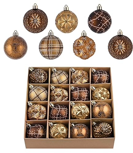 Valery Madelyn Fall Ornaments for Christmas Trees, 16ct Bronze Copper Brown Gold Shatterproof Fall Christmas Tree Decorations, 2.36 Inches Luxury Hanging Ball Ornaments for Thanksgiving Autumn Harvest