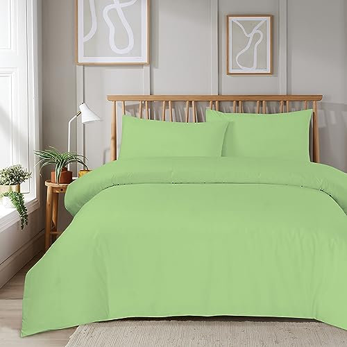 Olivia Rocco Super Soft Plain Duvet Set Ultra-Soft Easy Care Quilt Bedding Bed Cover Sets with Convenient Zip Fastening Luxurious Comfort for a Dreamy Bedroom Makeover, DOUBLE SAGE GREEN