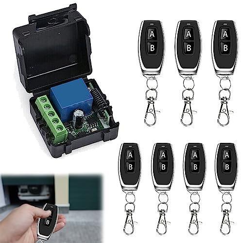 433 Mhz Interruttore Telecomando Wireless, Ricevitore Relè DC 12V Interruttore Telecomando Wireless Universale con 7 Trasmettitori EV1527 Codice di Apprendimento Telecomando Programmabile