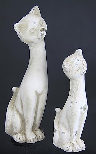 Dekofigur Kätzchen 2er Set Katzenfigur Gartenfiguren Katze Skulptur Ornamente Statue Figur Tiere Tierfigur Haustier Dekoobjekt Zierelement Shabby Chick Katzenform Schloss-Katze Antik Keramikkatzen