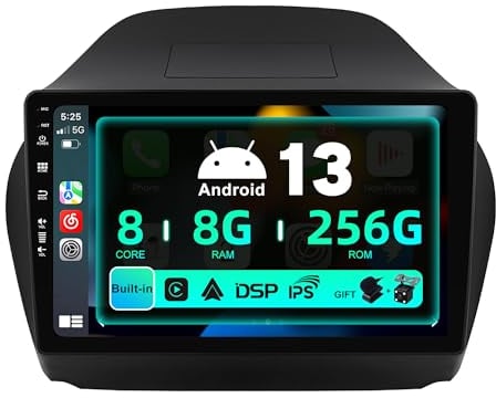 SXAUTO ¦ 8G+256G ¦ Android 14 IPS Autoradio für Hyundai IX35 (2010-2017) - Eingebaut Carplay/Android Auto/DSP - LED Kamera + MIC - DAB Lenkradsteuerung Fast-Boot 360-CAM WiFi AHD - 2 Din 10.1 Zoll