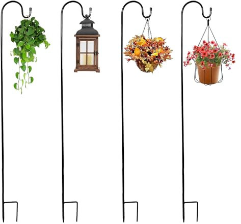 idudu Juego de 4 Ganchos de Pastor de Jardín de 82 cm, Barra Para Farolillos de Jardín, Arco de Pastor, Ganchos con Soporte Para Colgar al aire libre Artículos Decorativos Macetas