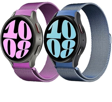 2 Pack Metal Correa para Samsung Galaxy Watch 7/6/5/4/FE 40mm 44mm, 6 Classic 43 47mm, 5 Pro 45mm, 4 Classic 42mm 46mm - Correa de Metal Magnética 20mm en Acero Inoxidable para Mujer Hombre