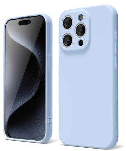 oakxco für iPhone 15 Pro Hülle Silikon Case mit Kameraschutz, Ultra Dünn Bunt Handyhülle Mädchen, Einfarbig Handy Hülle Slim Schutzhülle, Matt TPU Weich Gummi Glatt Silikonhülle Bumper, Hellblau