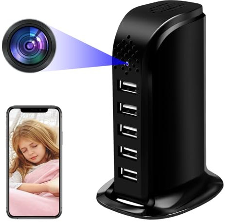 Yadayuki Cámara Espía WiFi 5G & 2,4G, 1080P HD Inalámbrica Mini Camara Oculta WiFi 5 Puertos USB Cargador, Micro Camera Espia Camuflada de Vigilancia con Detección de Movimiento para Hogar Oficina
