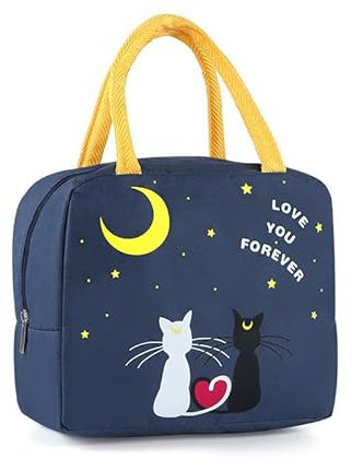 WYSUMMER Borsa termica per il pranzo, da donna, in cartone, isolata, impermeabile, organizer per il pranzo, per bambini e studenti, viaggi, picnic, scuola (Gatto Navy)