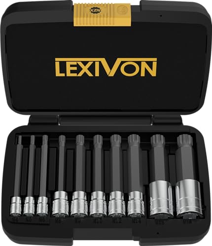 LEXIVON XZN extra lang 4 Zoll vielzahn satz, Größen: M4 M5 M6 M8 M9 M10 M12 M14 M16 M18 I 10 tlg, Drive Größe: 1/4, 3/8, 1/2 (LX-145L)