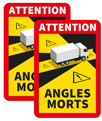 SL group - 2 Aufkleber Attention Angles Morts 25 x 17 cm mit selbstklebender Folien-Rückseite - Achtung Toter Winkel Sticker für Auto, Lkw, Bus & Wohnmobil - Hinweisschild für Fenster selbstklebend